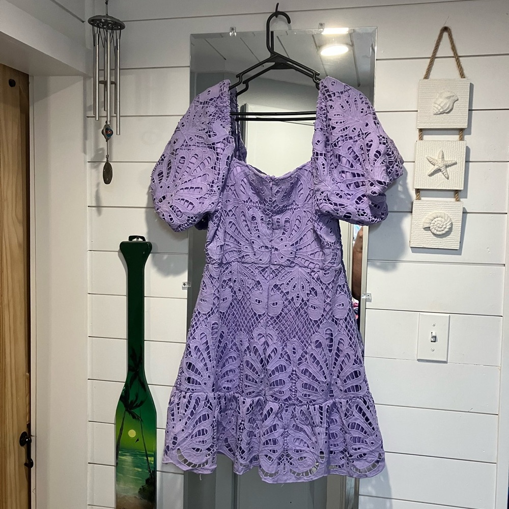 Flying Tomato Lavender Purple Eyelet Lace Mini Dress